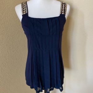 Imaginary Voyage Navy Embellished Tank Top